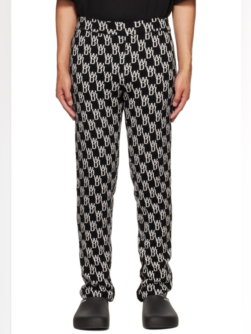 WE11DONE Jacquard Logo Monogram Knit Pants Wool Cashmere Blend Button Hem Sz S